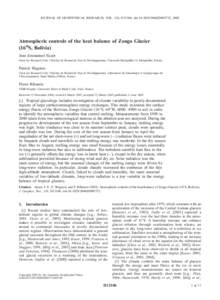 JOURNAL OF GEOPHYSICAL RESEARCH, VOL. 110, D12106, doi:[removed]2004JD005732, 2005  Atmospheric controls of the heat balance of Zongo Glacier (16°° S, Bolivia) Jean Emmanuel Sicart Great Ice Research Unit, l’Institut 