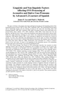 Linguistic and Non-linguistic Factors Affecting OVS Processing of Accusative and Dative Case Pronouns by Advanced L2 Learners of Spanish