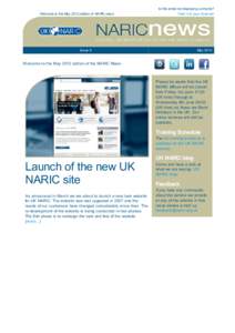 Is this email not displaying correctly? Welcome to the May 2012 edition of NARIC new s View it in your brow ser  Issue 5