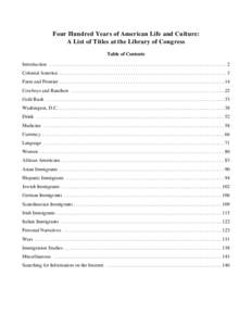 Four Hundred Years of American Life and Culture: A List of Titles at the Library of Congress