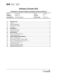 Advisory Circular (AC) Certification of Transport Category Aeroplanes On Narrow Runways File No[removed]