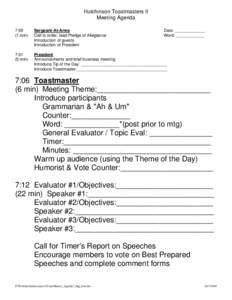 Hutchinson Toastmasters II Meeting Agenda 7:00 (1 min)  Sergeant-At-Arms