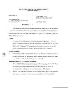 EPA--A/C Emergency Power Systems Settlement Agreement