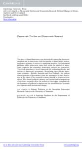 Cambridge University Press[removed]4 - Democratic Decline and Democratic Renewal: Political Change in Britain, Australia and New Zealand Ian Marsh and Raymond Miller Frontmatter More information