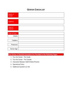 CENTER CHECKLIST Name of Center: Address: