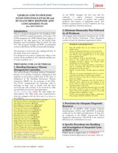 GA LPAI Avian Influenza H5 and H7 State First Response and Containment Plan  GEORGIA LOW PATHOGENIC AVIAN INFLUENZA (LPAI) H5 and H7 STATE FIRST RESPONSE AND CONTAINMENT PLAN