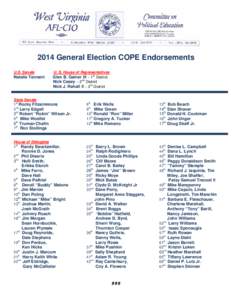 2014 General Election COPE Endorsements U.S. Senate U. S. House of Representatives  Natalie Tennant