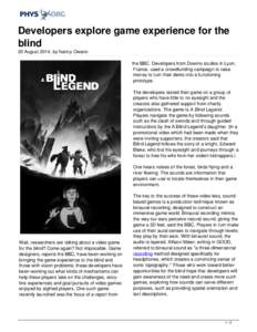 Developers explore game experience for the blind