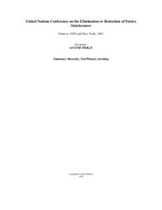 United Nations Conference on the Elimination or Reduction of Future Statelessness, 1959 :  Summary Records – 21st Plenary meeting A/CONF.9/SR.21