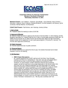 Approved January 26, 2011  Cooperative Alliance for Seacoast Transportation Minutes of the Board of Directors Wednesday, December 15, 2010