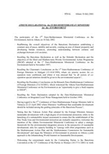 FINAL  Athens 10 July 2002 ATHENS DECLARATION by the EURO-MEDITERRANEAN MINISTERS for the ENVIRONMENT