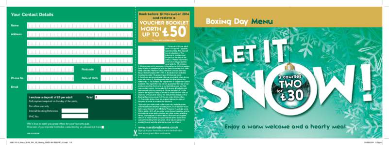 Your Contact Details  Book before 1st November 2014 and recieve a  Voucher Booklet