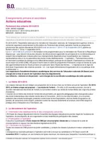 Bulletin officiel n°36 du 2 octobreEnseignements primaire et secondaire Actions éducatives Parlement des enfants