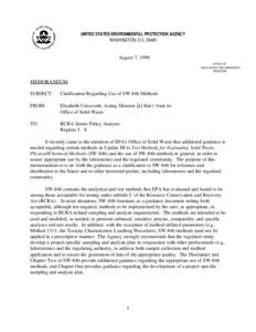 Memorandum: Clarification Regarding Use of SW-846 Methods