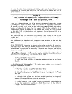 The Aircraft (Demolition of obstructions caused by Buildings and Trees etc.) Rules, 1994, as amended by notifications No. GSR 302 dated 20th August, 1999 and GSR 267(E) dated 9th April, 2002 are reproduced below. _______