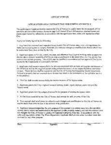 CITY OF VERNON Page lof2 APPLICAnON AND CONTRACT FOR FIRE SPRINKLER SERVICE. The undersigned Applicant hereby requests the City of Vernon to supply water for the purposes of fire sprinkler service to the location shown o