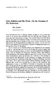 Foundations o f Physics, Vol. 24, No. 2, 1994  Fritz Rohrlich and His Work