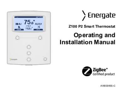 Z100 P2 Smart Thermostat  Operating and Installation Manual  AW000655-C