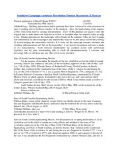 Southern Campaign American Revolution Pension Statements & Rosters Pension application of David Chester R20317 fn12NC Transcribed by Will Graves[removed]Methodology: Spelling, punctuation and/or grammar have been corre