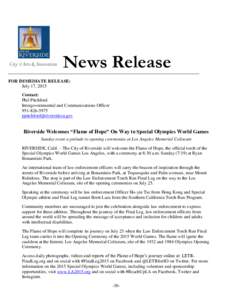 News Release FOR IMMEDIATE RELEASE: July 17, 2015 Contact: Phil Pitchford Intergovernmental and Communications Officer