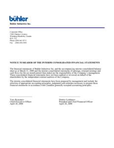 Buhler Industries Inc.  Corporate Office 1260 Clarence Avenue, Winnipeg Manitoba, Canada R3T 1T2