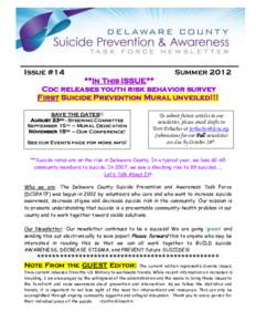 Issue #14  Summer 2012 **In This ISSUE** Cdc releases youth risk behavior survey