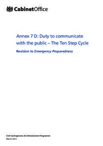 Annex 7 D: Duty to communicate with the public – The Ten Step Cycle Revision to Emergency Preparedness Civil Contingencies Act Enhancement Programme March 2012
