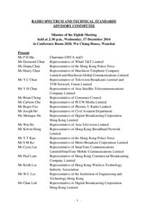 RADIO SPECTRUM AND TECHNICAL STANDARDS ADVISORY COMMITTEE Minutes of the Eighth Meeting held at 2:30 p.m., Wednesday, 17 December 2014 in Conference Room 2020, Wu Chung House, Wanchai Present