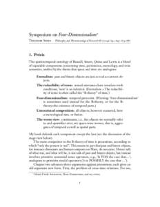 Symposium on Four-Dimensionalism∗ Theodore Sider Philosophy and Phenomenological Research[removed]): 642–647, 674–[removed]Précis