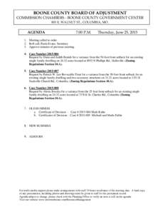 BOONE COUNTY BOARD OF ADJUSTMENT COMMISSION CHAMBERS - BOONE COUNTY GOVERNMENT CENTER 801 E. WALNUT ST., COLUMBIA, MO. AGENDA