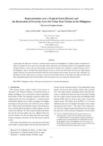 Representations over a Tropical Storm Disaster and the Restoration of Everyday Lives for Urban Poor Victims in the Philippines − The Case of Typhoon Ondoy −