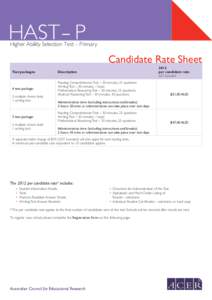 HAST - P  Higher Ability Selection Test – Primary Candidate Rate Sheet 2012