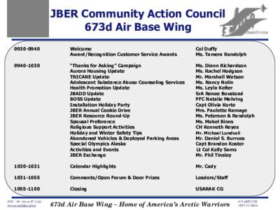 JBER Community Action Council 673d Air Base Wing[removed]Welcome Award/Recognition Customer Service Awards