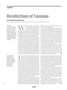 TANZANIA  Recollections of Tanzania BY FAYE CRAN AND ALISTAIR BOYD LONG-TERM RESIDENT IN ARUSHA, AND VICE CHAIRMAN OF AFRICA STUDIES ASSOCIATION UK, RESPECTIVELY