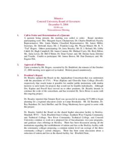 Minutes Concord University Board of Governors December 9, [removed]:00 a.m. Teleconference Meeting 1.