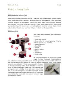 Module 3 - Tools  Unit 2 Unit 2 – Power Tools[removed]Introduction to Power Tools