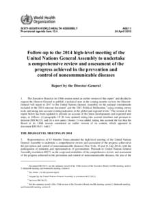 Health / Globalization / Non-communicable disease / WHO global action plan / World Health Assembly / United Nations / Public health / Global health / World Health Organization