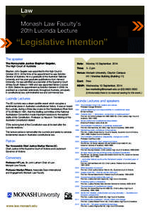 Law  Monash Law Faculty’s 20th Lucinda Lecture  “Legislative Intention”
