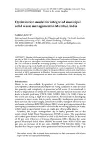 C 2007 Cambridge University Press Environment and Development Economics 12: 105–121  doi:S1355770X0600341X Printed in the United Kingdom Optimization model for integrated municipal solid waste management in Mu