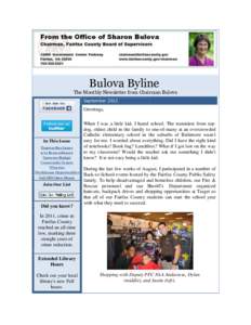 Bulova Byline The Monthly Newsletter from Chairman Bulova September 2012 Greetings,