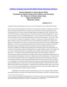 Southern Campaign American Revolution Pension Statements & Rosters Pension Application of Horatio Maxey R7043 Transcribed by: Sabrina Deckard, Nick LaPlante, and Tyler Bryant Mr. Wilson’s U.S. Military History Class Ed