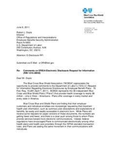 June 6, 2011 Robert J. Doyle Director Office of Regulations and Interpretations Employee Benefits Security Administration Room N-5655