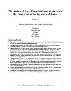 The Arrival of Euro-Canadian Homesteaders and the Emergence of an Agricultural Sector Chapter 7