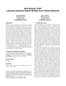 Who Should I Cite? Learning Literature Search Models from Citation Behavior Steven Bethard Dan Jurafsky