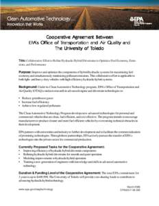 Cooperative Agreement Between EPA's Office of Transportation and Air Quality and the University of Toledo (EPA420-F[removed])