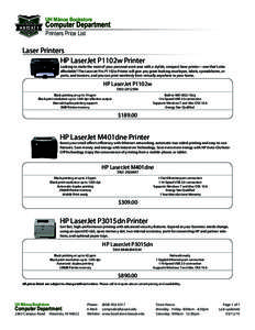 UH Mānoa Bookstore  Computer Department Printers Price List  Laser Printers