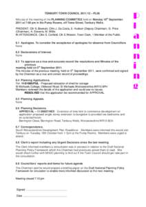 TENBURY TOWN COUNCIL[removed] – PL08 Minutes of the meeting of the PLANNING COMMITTEE held on Monday 19th September 2011 at 7:00 pm in the Pump Rooms, off Teme Street, Tenbury Wells. PRESENT: Cllr S. Bowkett, Cllrs J. D