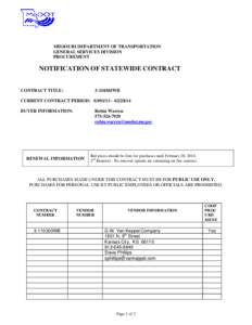 MISSOURI DEPARTMENT OF TRANSPORTATION GENERAL SERVICES DIVISION PROCUREMENT NOTIFICATION OF STATEWIDE CONTRACT