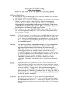 Mustang Foundation Scholarship Application Guidelines NORMAN AND ROSE DYRDAHL MEMORIAL SCHOLARSHIP Application Requirements:  The applicant must be a Malta High School graduating Senior in good academic standing with 