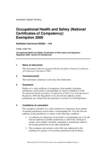 Australian Capital Territory  Occupational Health and Safety (National Certificates of Competency) Exemption 2006 Notifiable Instrument NI2006 — 418